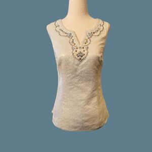 EUC Lilly Pulitzer Terrace Metallic‎ Ivory Sleeveless Beaded Top Blouse Shirt 4